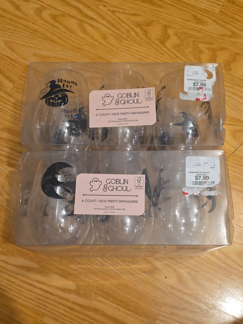 Goblin & Ghoul Clear Halloween Party Cups - Ghost & Moon Design (6 Pack) 2 Sets